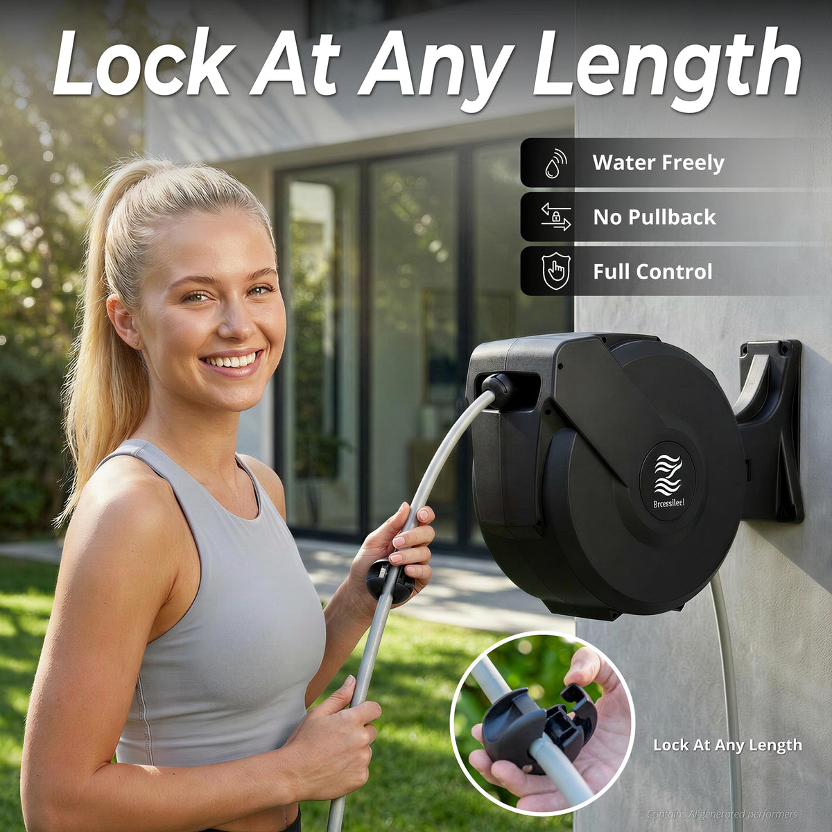 5/8 in x 100 ft Retractable Garden Hose Reel with 10 Patterns Nozzle D797