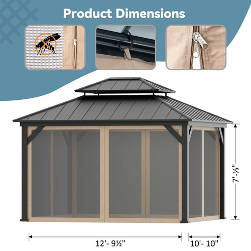 11' x 13' Gazebo Mosquito Netting Replacement 4-Panel Sidewalls with Double Zipper K413