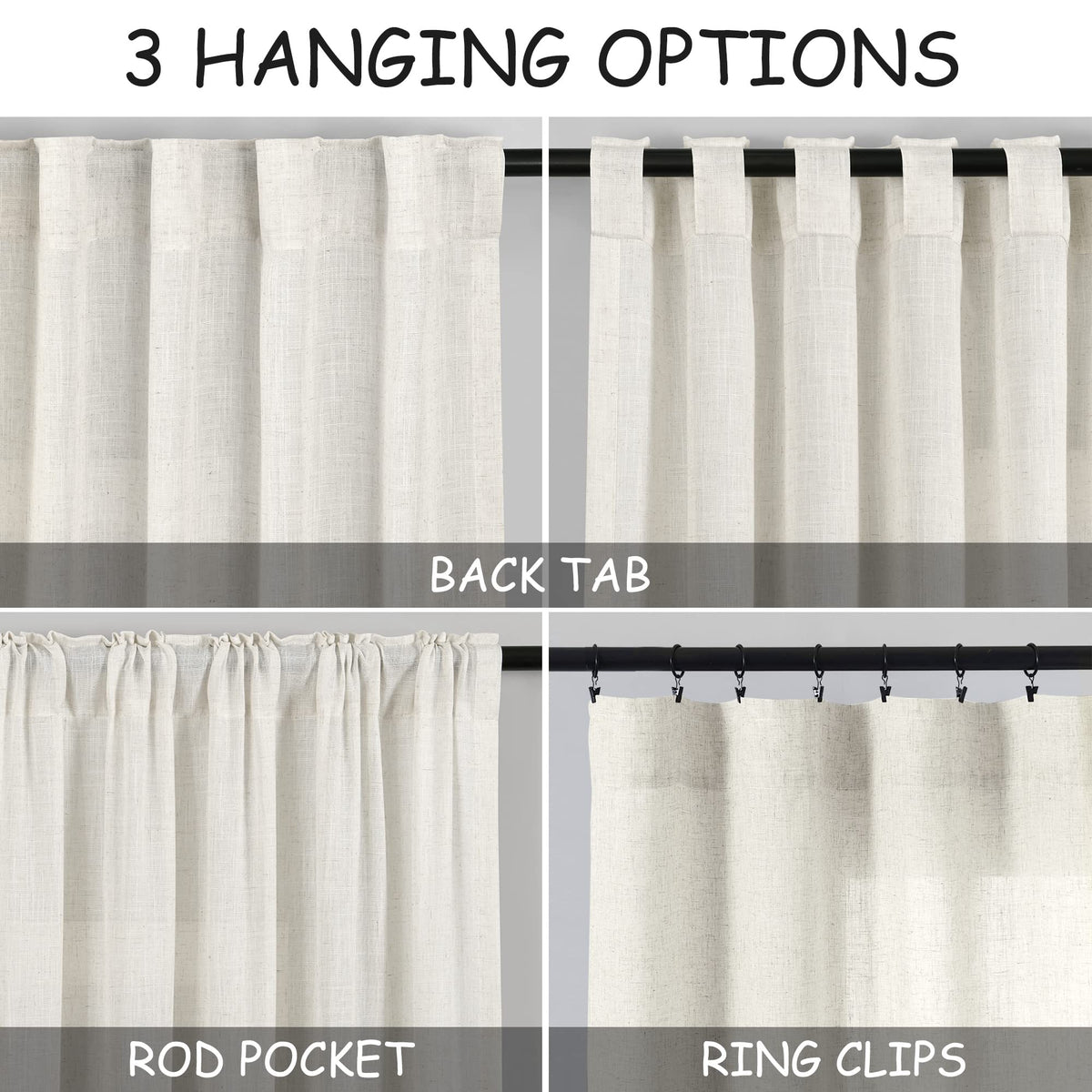 120 inch 2 Panels Light Filtering Semi Sheer Linen Curtains S312