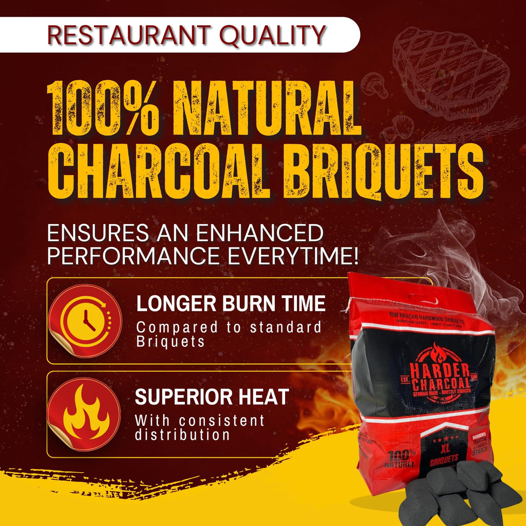 XL Quebracho Hardwood Briquets, Natural Wood Charcoal with Cassava Starch (10 LB) G5024