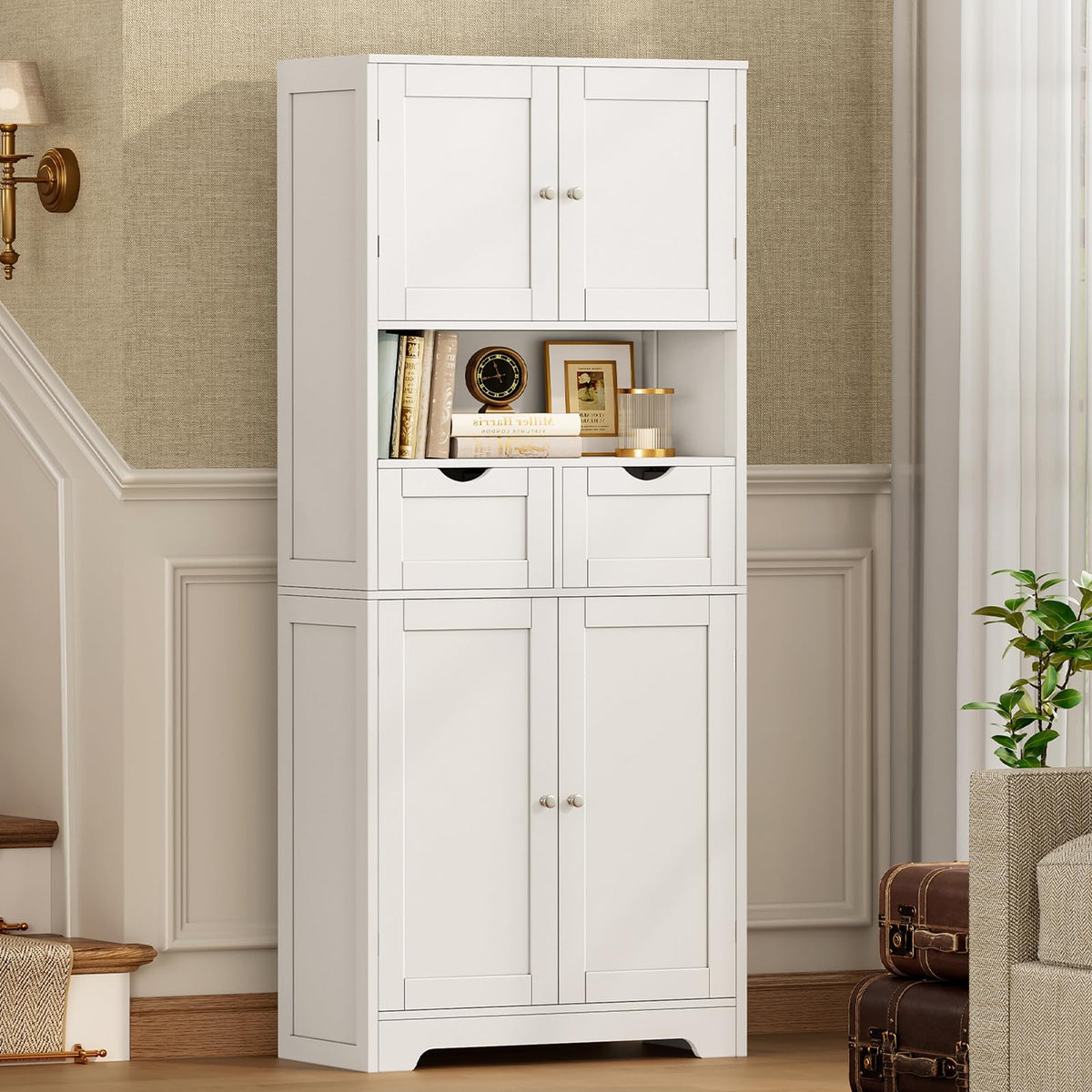 Tall Bathroom Storage Cabinet with 4 Doors U19059