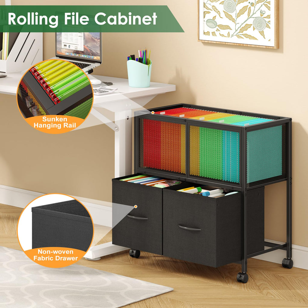 Rolling File Cart with 2 Fabric Drawers B929