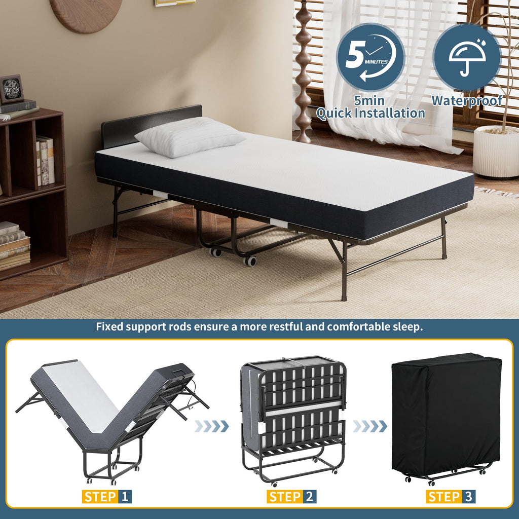 Folding Bed with Mattress, 75" x 38" Twin Size Q7886