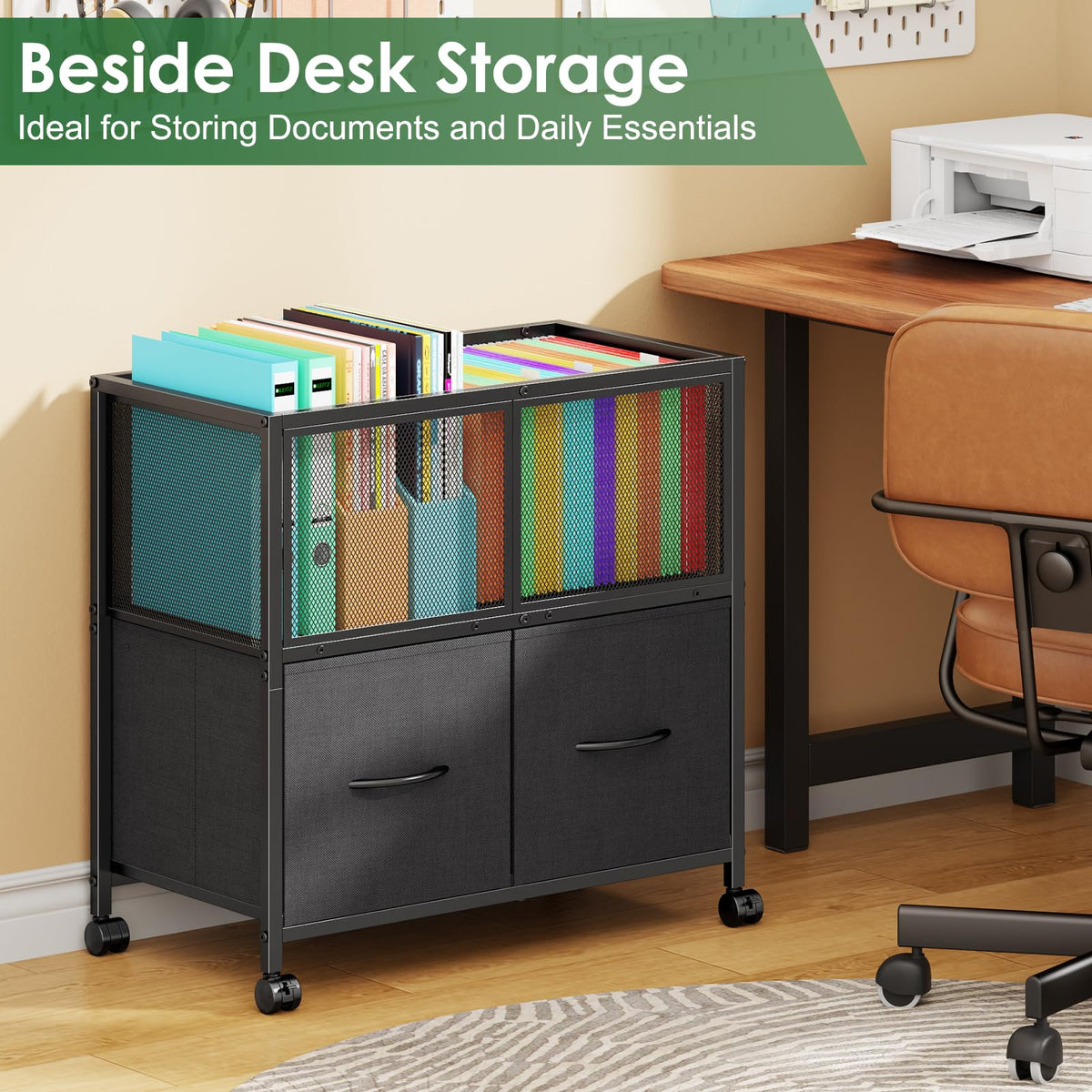 Rolling File Cart with 2 Fabric Drawers B929
