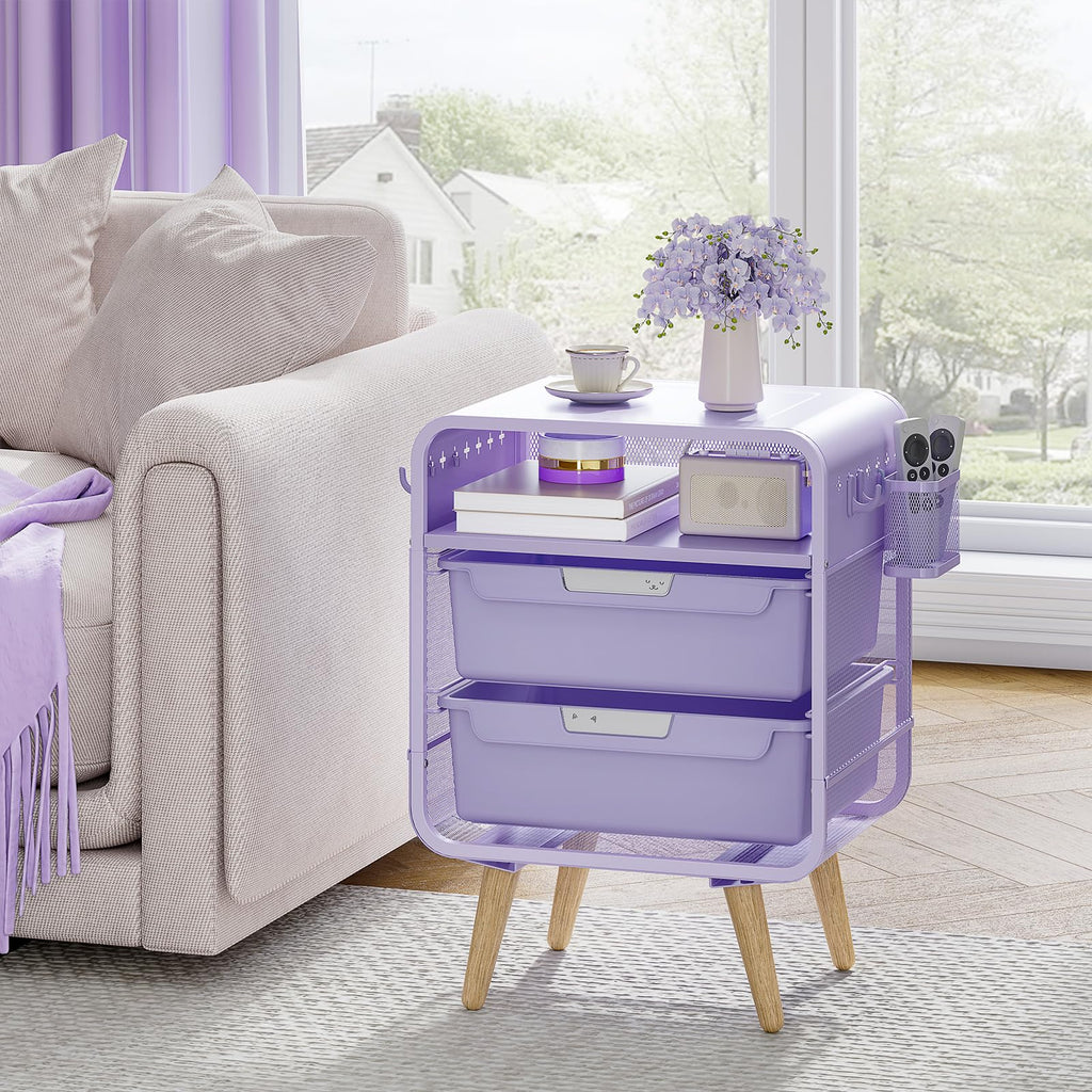 Kids Nightstand, Girls Bedside Table, Night Side Table, Purple V97057