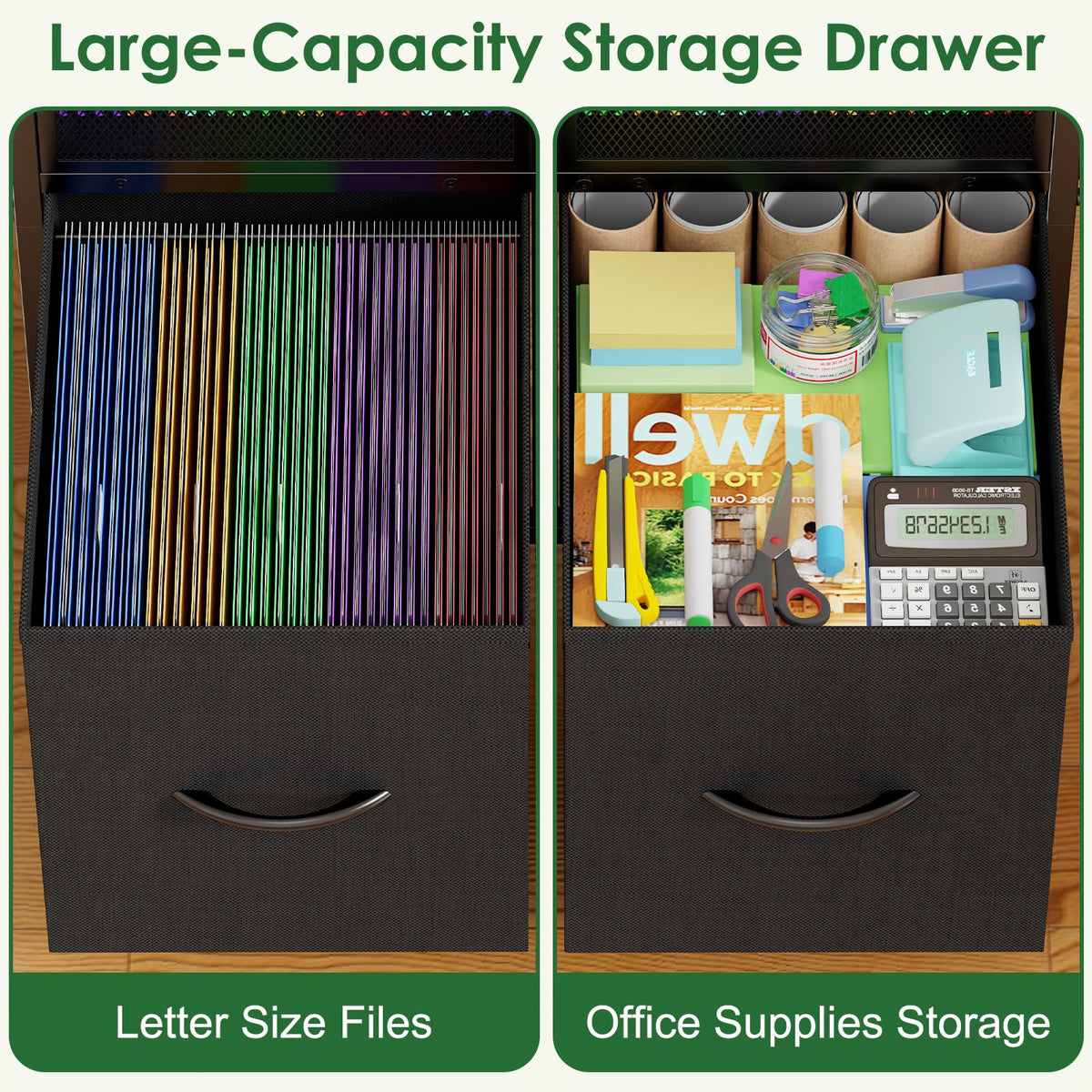 Rolling File Cart with 2 Fabric Drawers B929