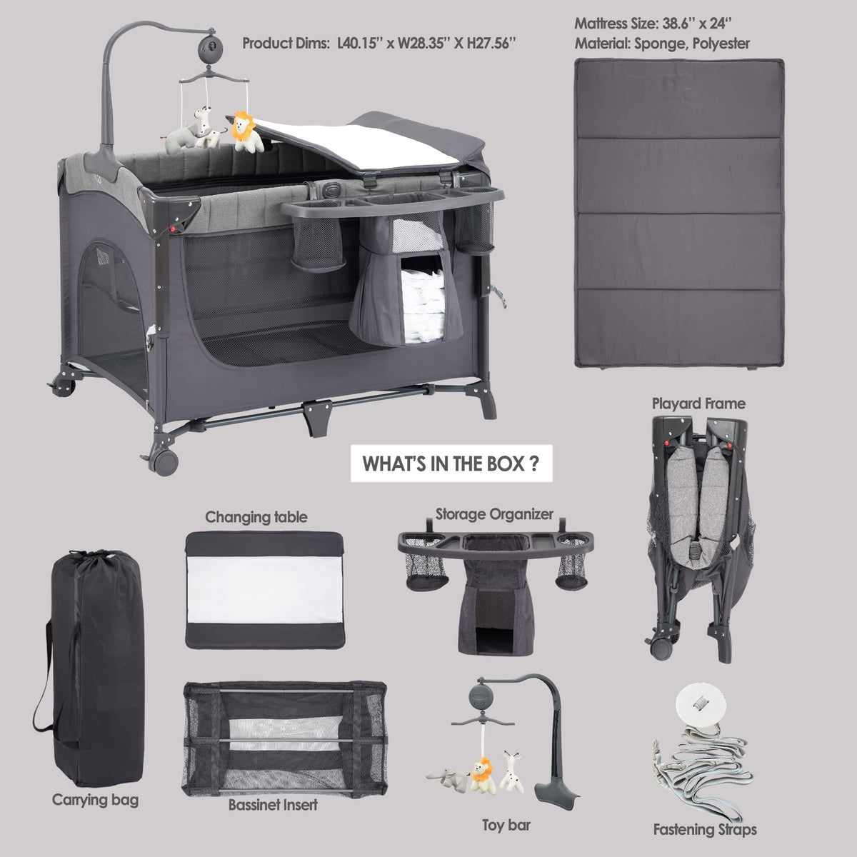 5-in-1 Pack and Play with Bassinet and Changing Table U131