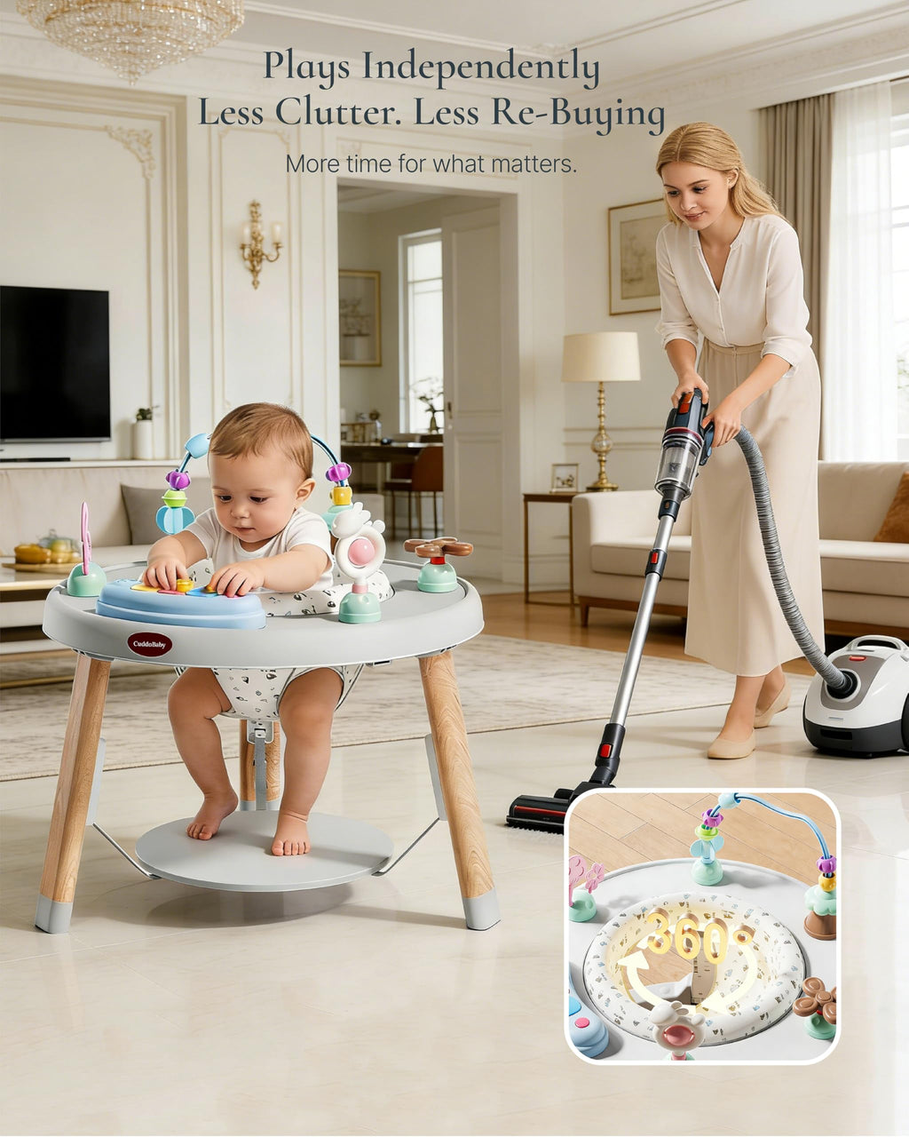 4-Stage Convertible Baby Jumper with 8 Interactive Toys, Music & Lights, Gray T963364
