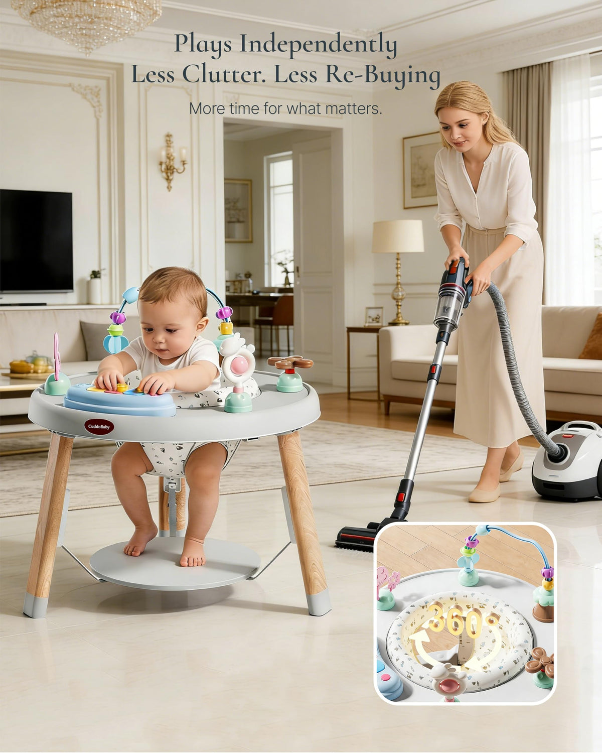 4-Stage Convertible Baby Jumper with 8 Interactive Toys, Music & Lights, Gray T963364
