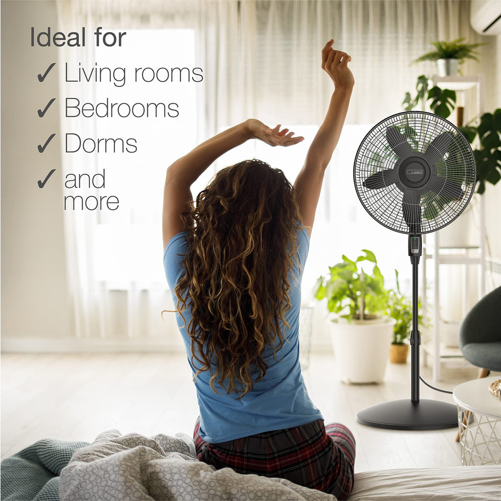 Oscillating Pedestal Fan, Adjustable Height, Remote Control, 4 Speeds, 18", Black R3682