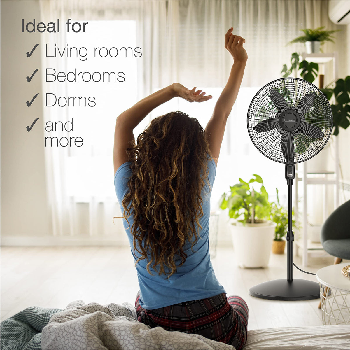 Oscillating Pedestal Fan, Adjustable Height, Remote Control, 4 Speeds, 18", Black R3682