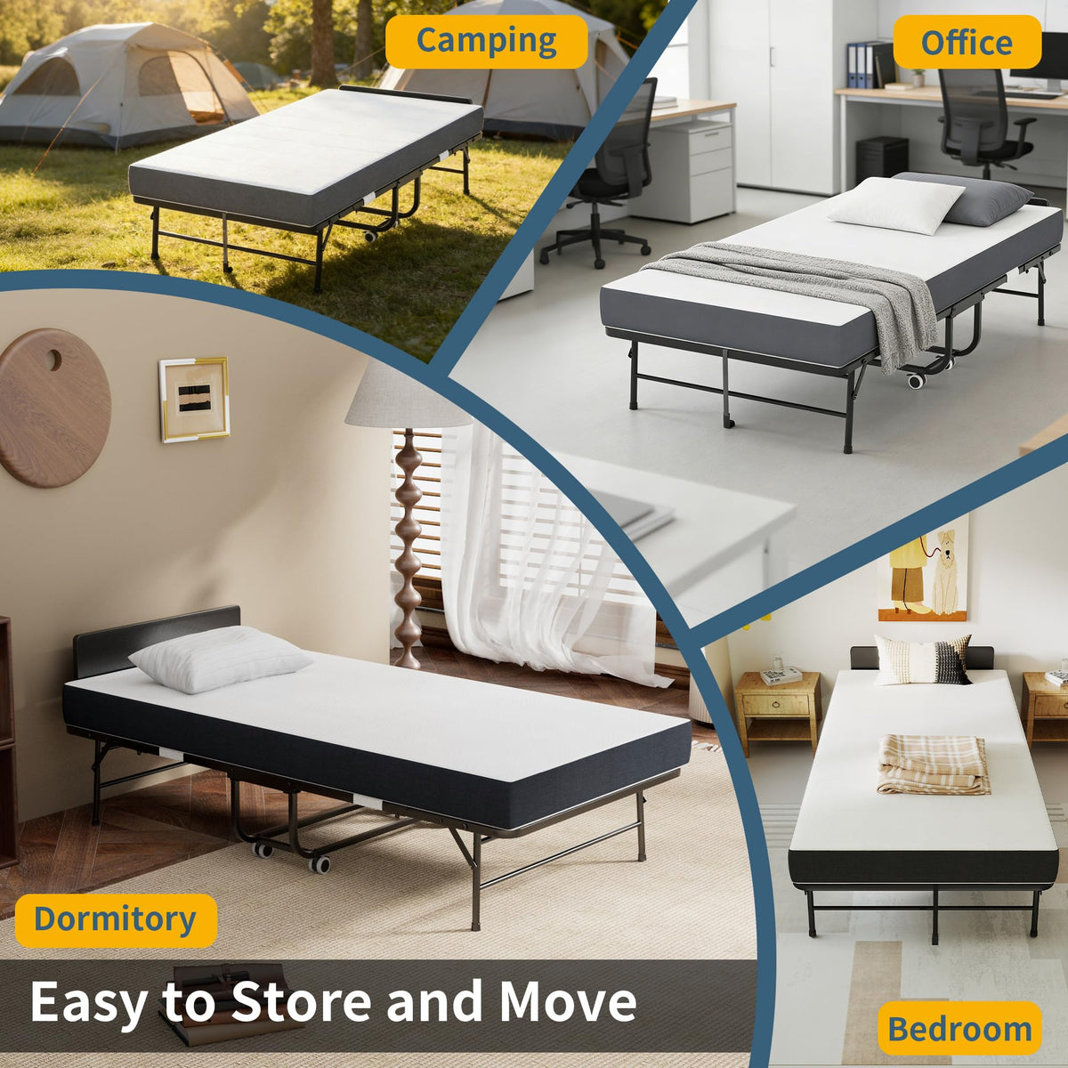 Folding Bed with Mattress, 75" x 38" Twin Size Q7886