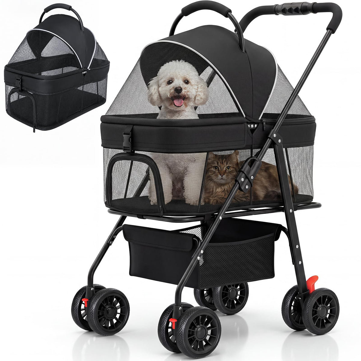 Foldable Pet Stroller with Detachable Carrier J828033