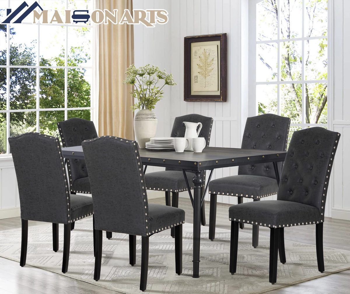 Black Faux Leather Dining Chairs Set of 2 F77443
