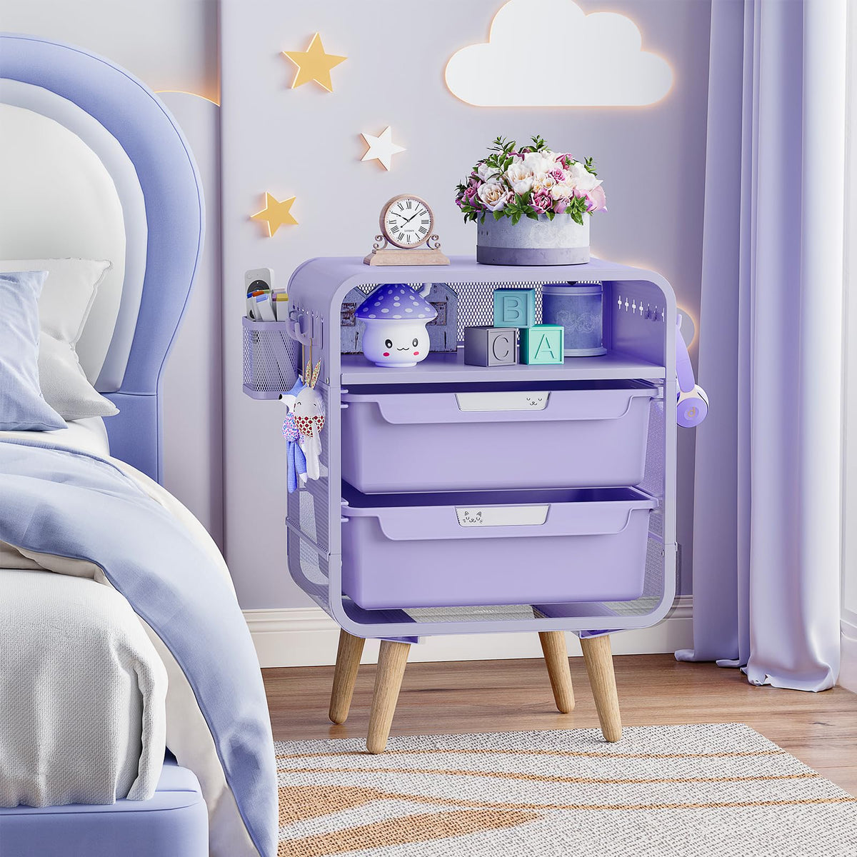Kids Nightstand, Girls Bedside Table, Night Side Table, Purple V97057