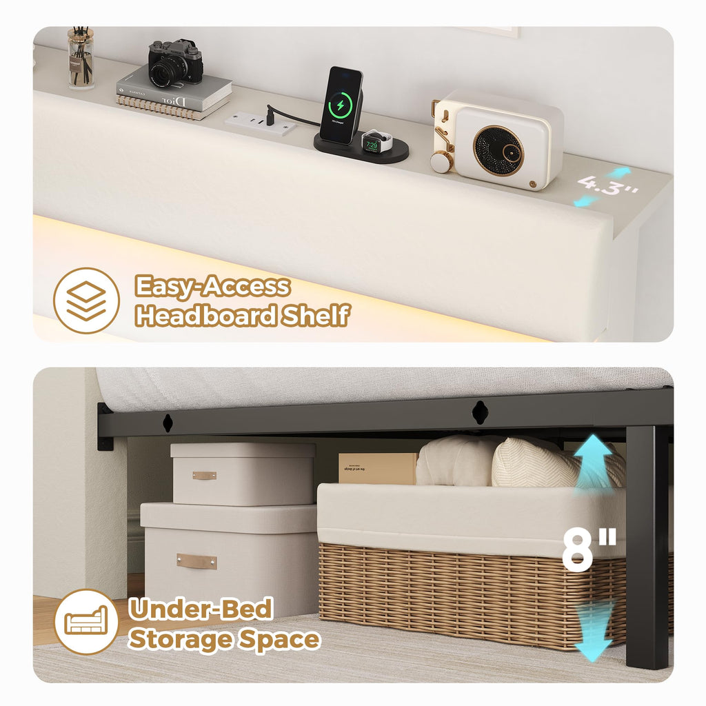 Beige Queen Size Bed Frame with 2 Storage Drawers Y343070