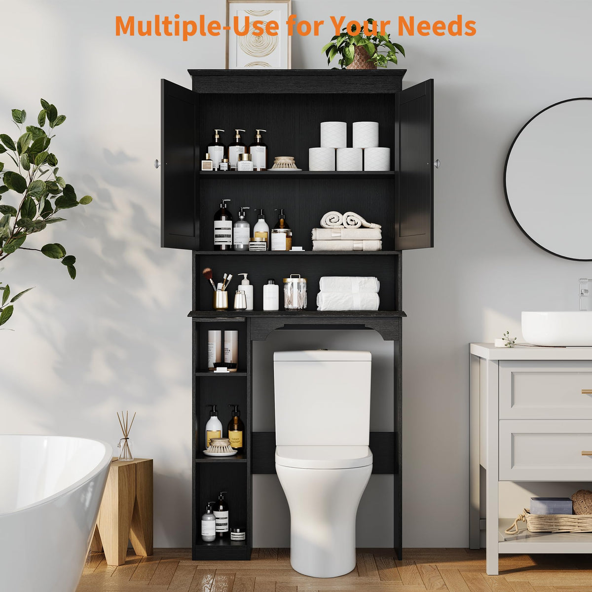 30" Over Toilet Storage Cabinet with Toilet Paper Box, Black M955976