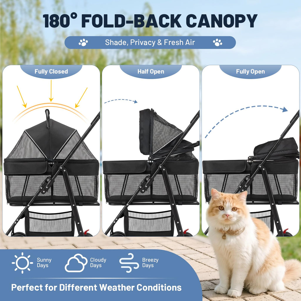 Foldable Pet Stroller with Detachable Carrier J828033