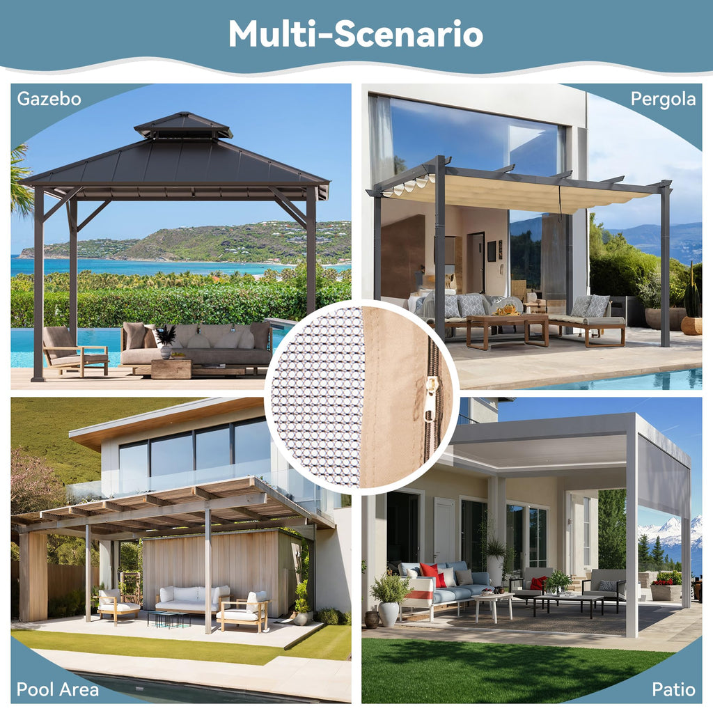 11' x 13' Gazebo Mosquito Netting Replacement 4-Panel Sidewalls with Double Zipper K413