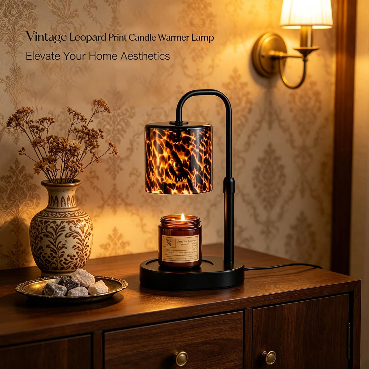 Black Leopard Print Candle Warmer Lamp with Timer O31759