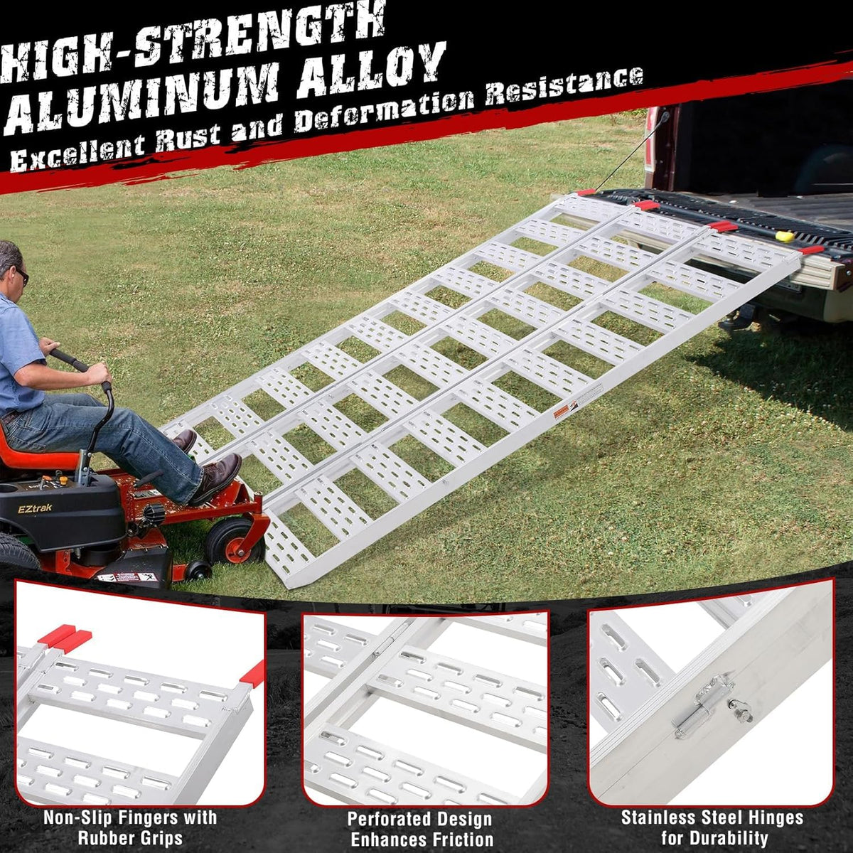 Aluminum Tri-Fold Ramp with Treads 76"x50" F922