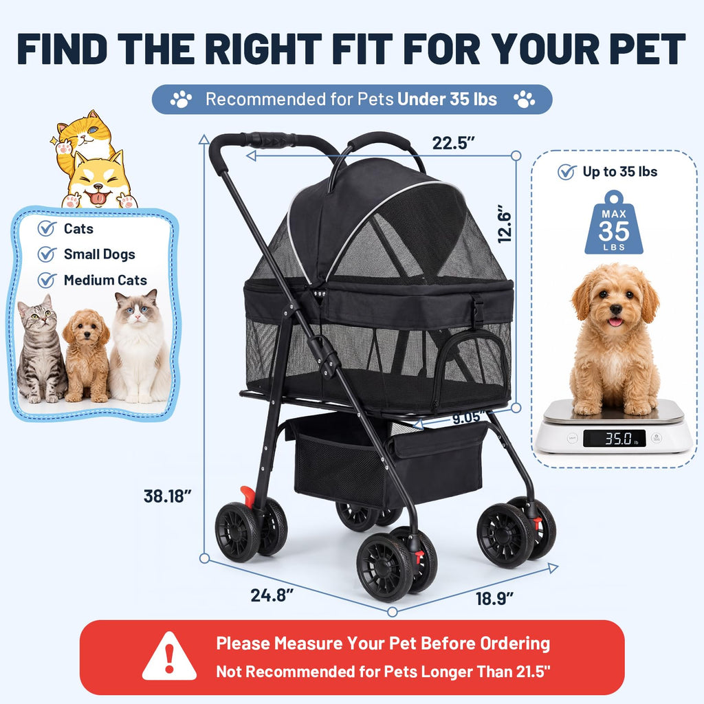 Foldable Pet Stroller with Detachable Carrier J828033