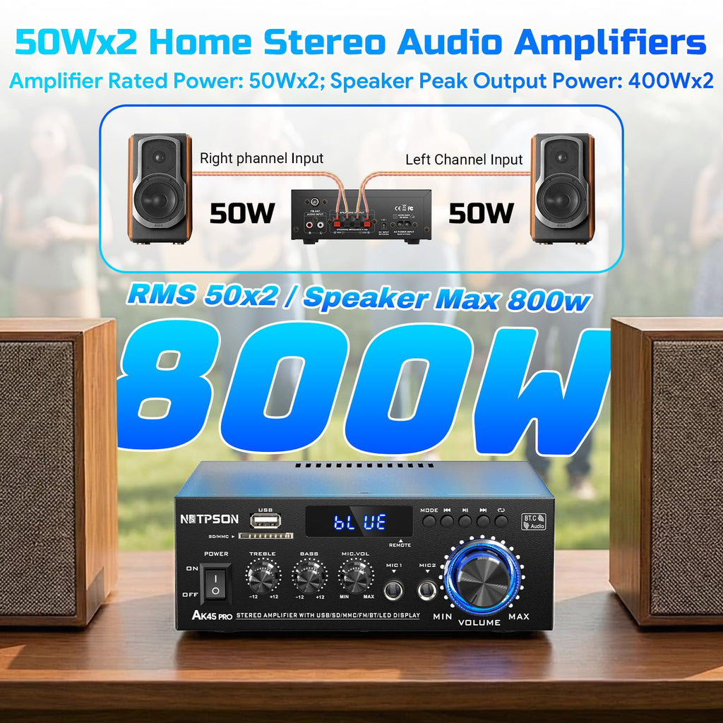 2CH 50W Bluetooth Stereo Receiver Amplifier with FM Radio B367025