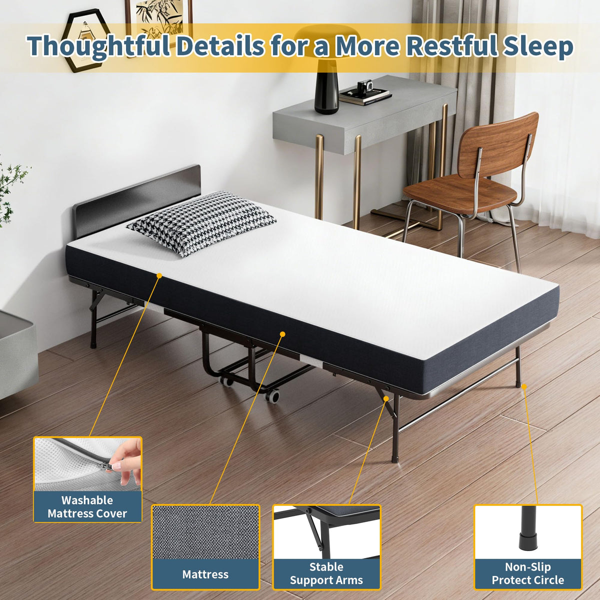 Folding Bed with Mattress, 75" x 38" Twin Size Q7886