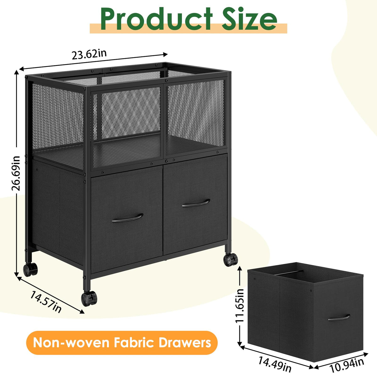 Rolling File Cart with 2 Fabric Drawers B929