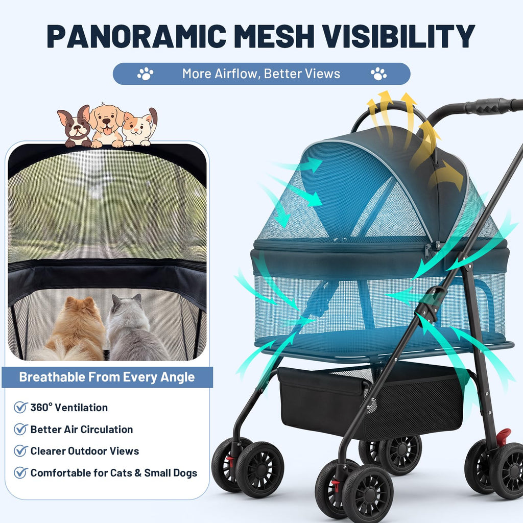 Foldable Pet Stroller with Detachable Carrier J828033