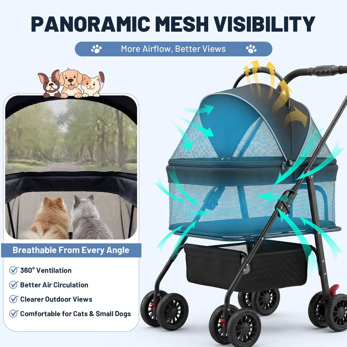 Foldable Pet Stroller with Detachable Carrier J828033