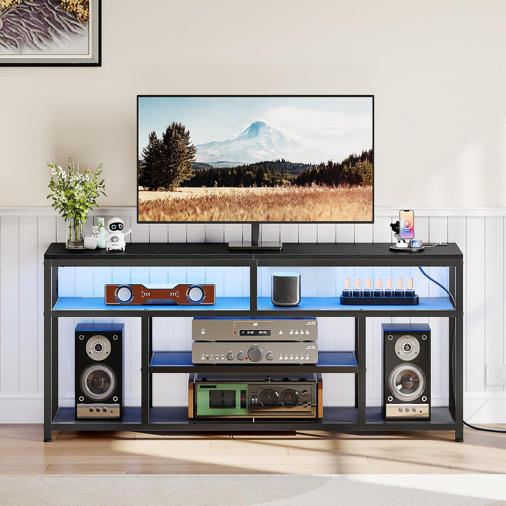 Black 4-Tier LED TV Stand with Charging Station W248693