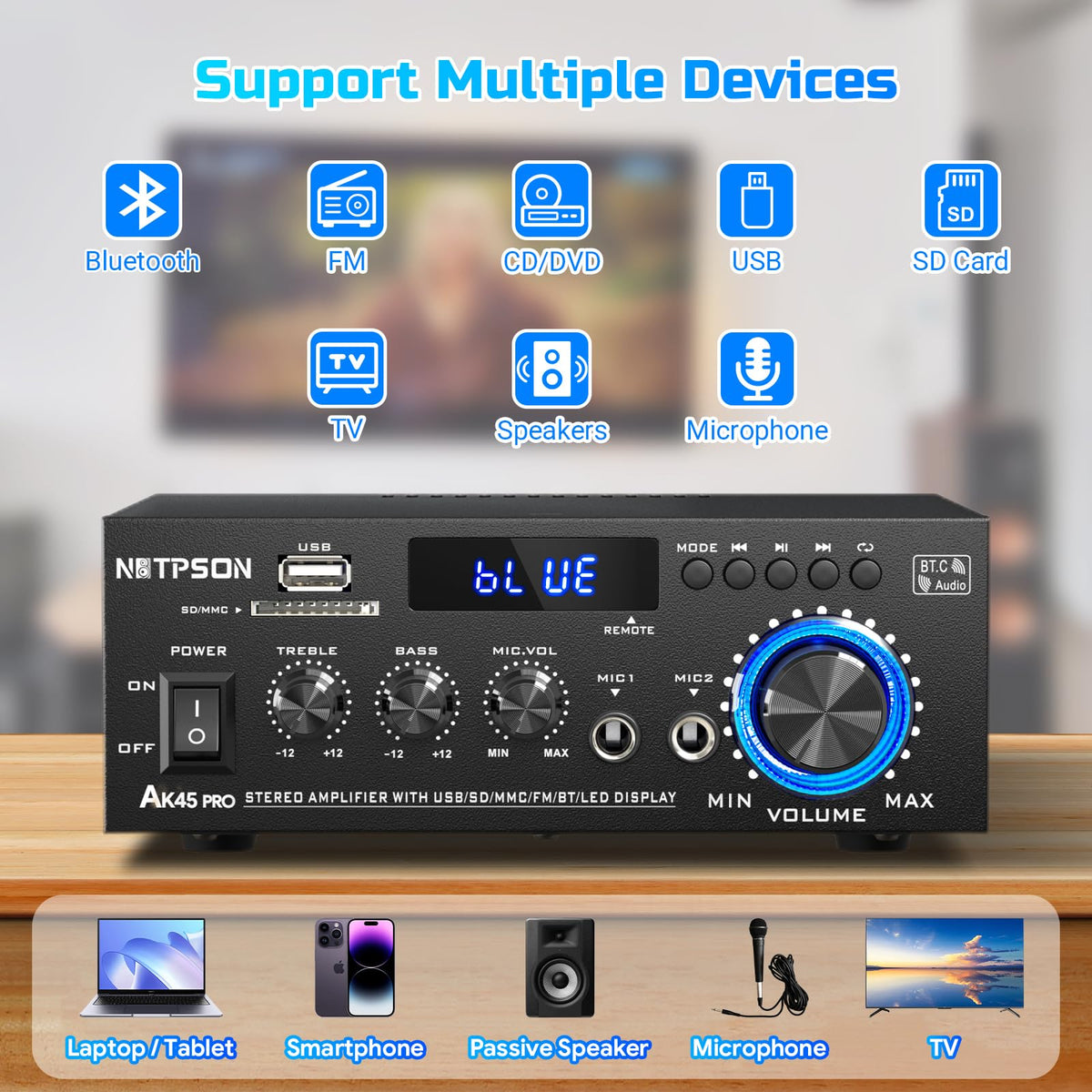 2CH 50W Bluetooth Stereo Receiver Amplifier with FM Radio B367025