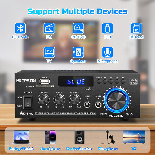 2CH 50W Bluetooth Stereo Receiver Amplifier with FM Radio B367025