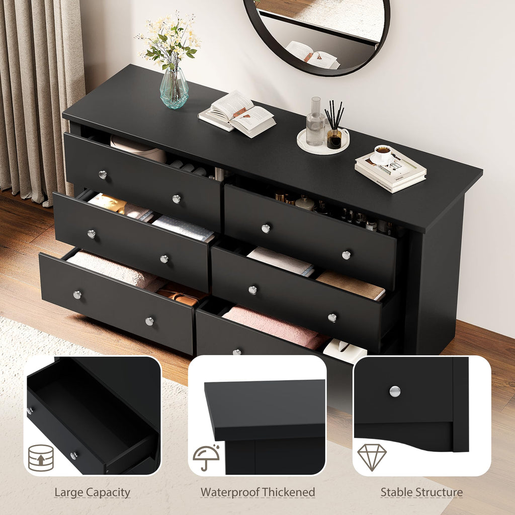 Black 6 Drawer Dresser F6431
