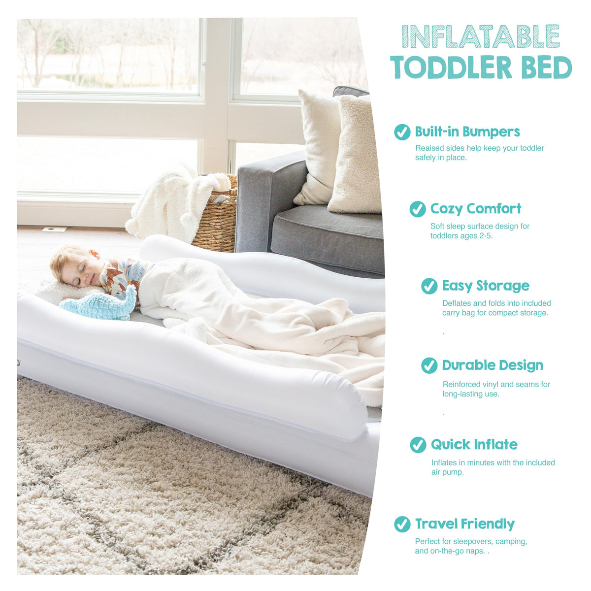 Inflatable Toddler Travel Bed with Pump & Carry Bag Z645977
