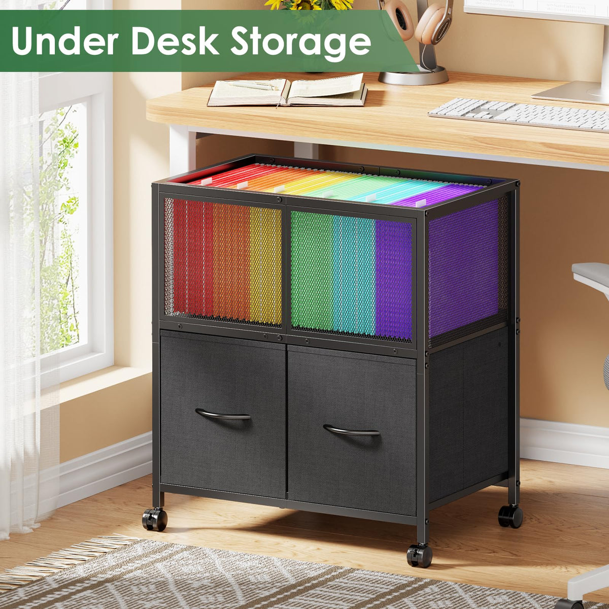Rolling File Cart with 2 Fabric Drawers B929