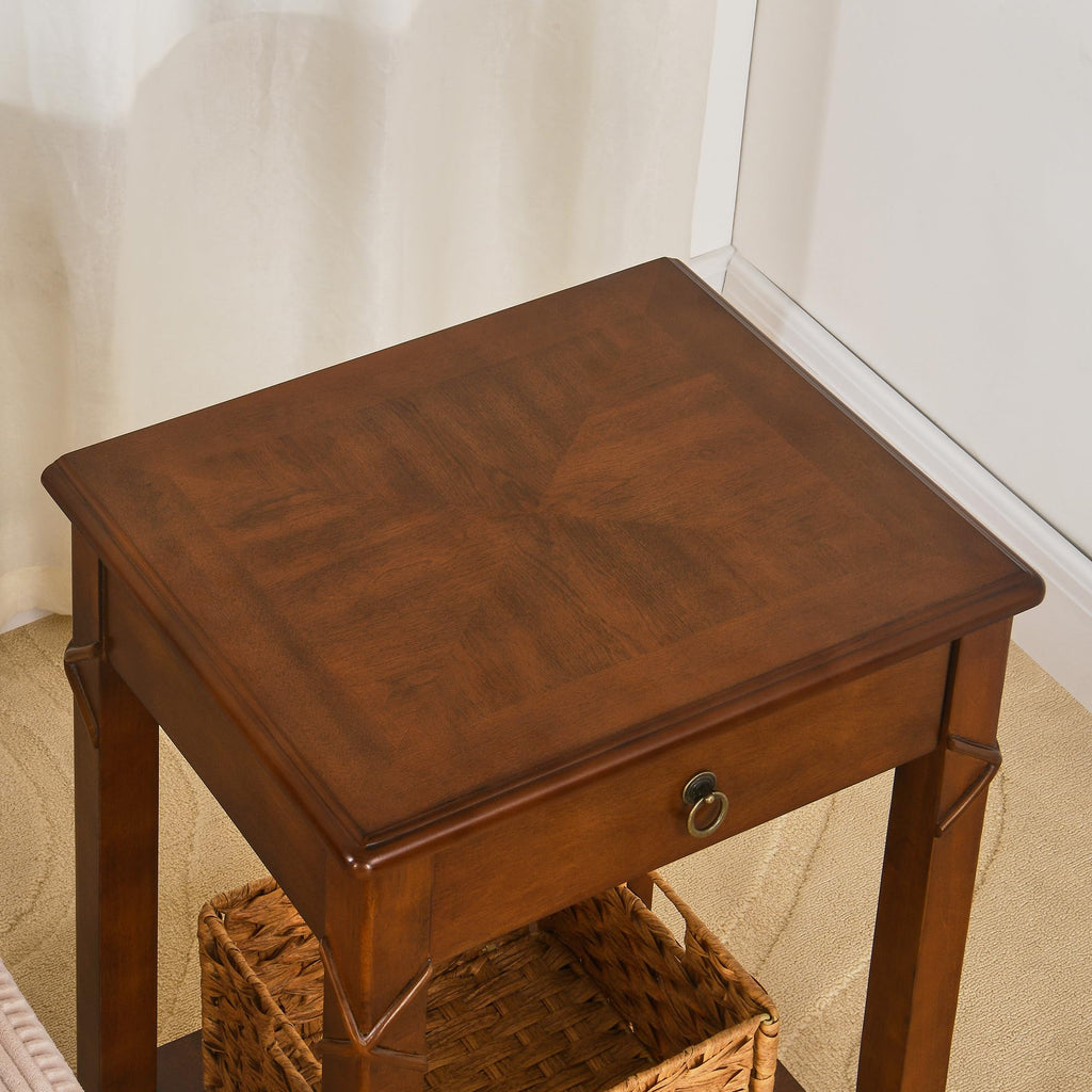 Small Solid Wood Side End Table with Drawer and Storage Shelf A163503