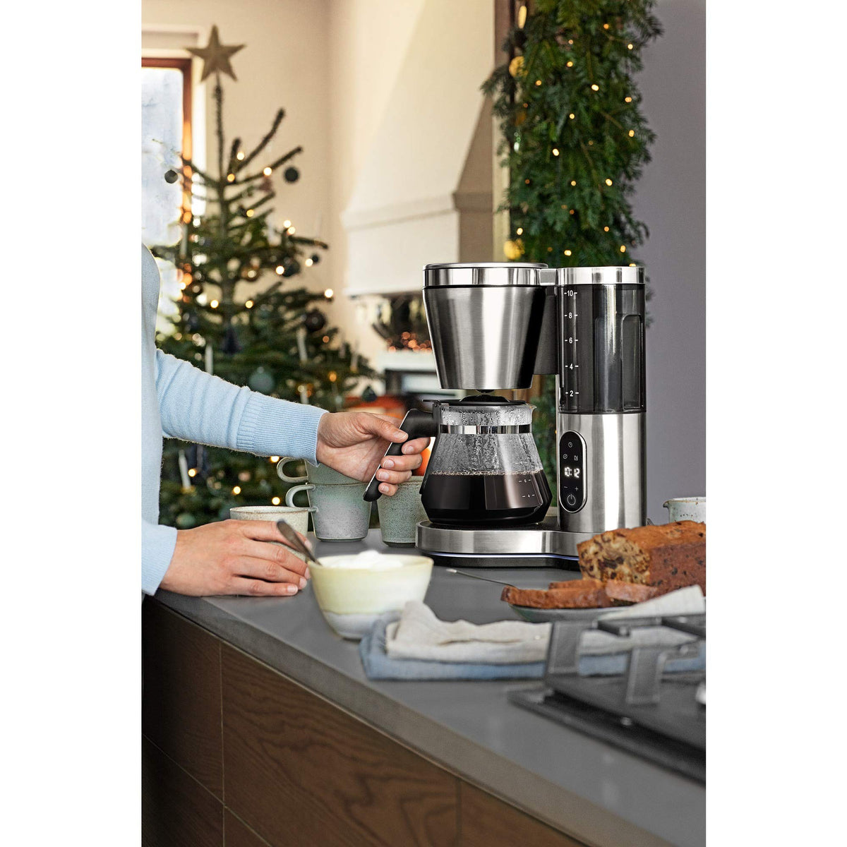Filter Coffee Machine with Glass Carafe, 10 Cups, Timer, 1000W Y559