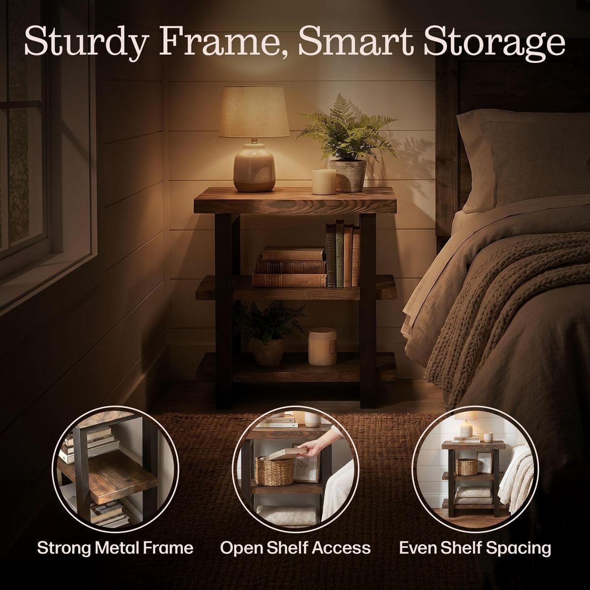 Solid Wood 3-Tier End Table W185