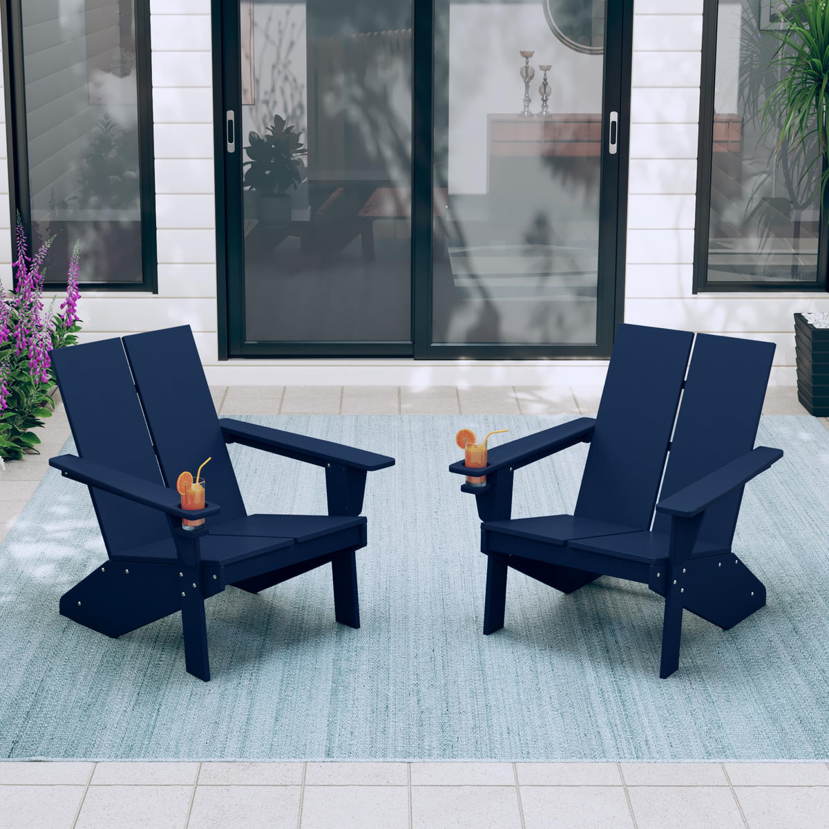 Navy Blue HDPE Outdoor Chair Set of 2 Z543477