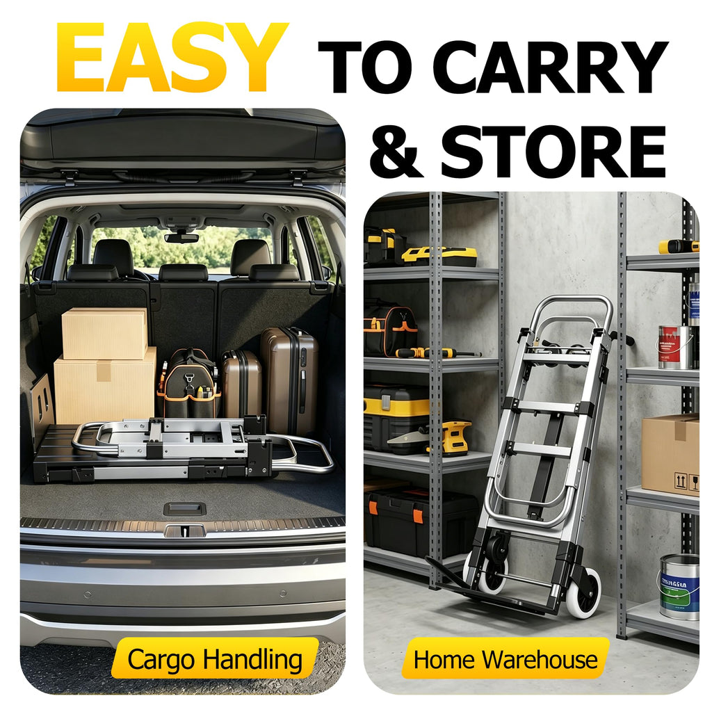 Folding Hand Truck 600lbs Capacity Heavy Duty Convertible Dolly with Retractable Handle and 4 Rubber Wheels V664715