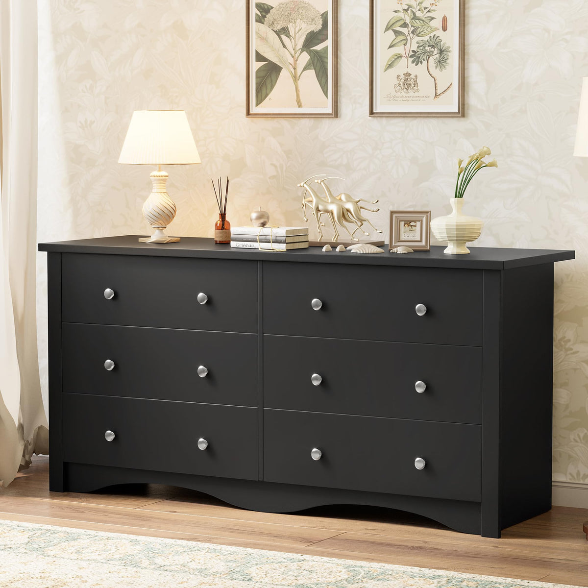 Black 6 Drawer Dresser F6431