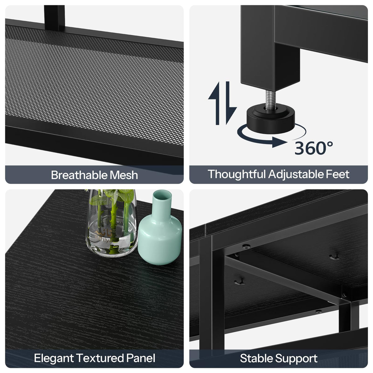 Black 4-Tier LED TV Stand with Charging Station W248693