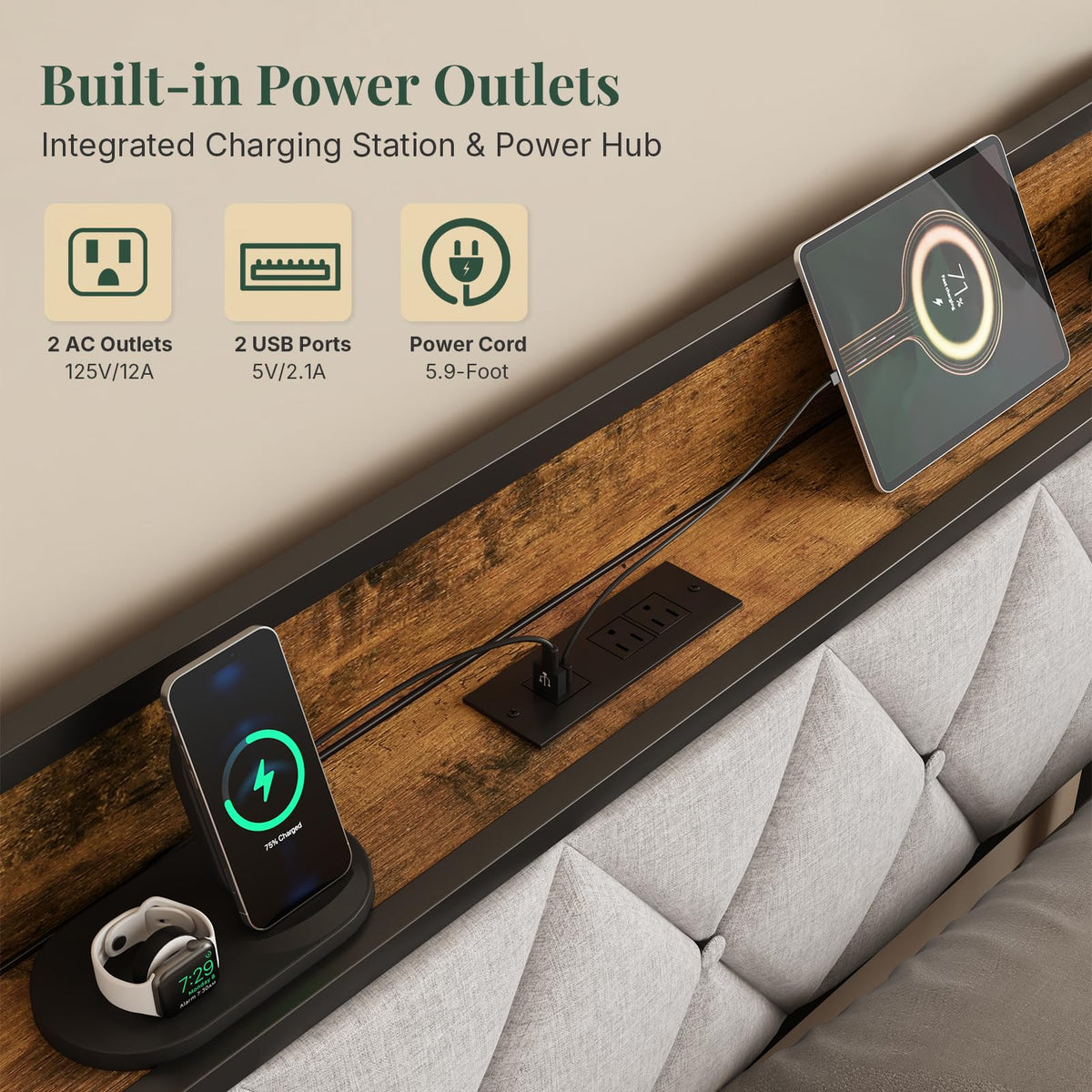 Twin Platform Bed Frame with USB Charging Ports F6506