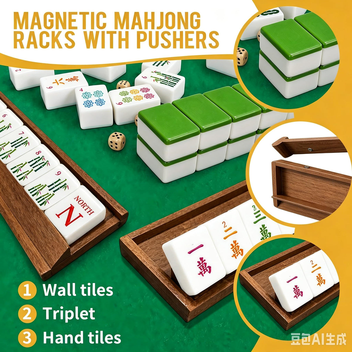 Acacia Wooden Mahjong Racks with Pushers U2489