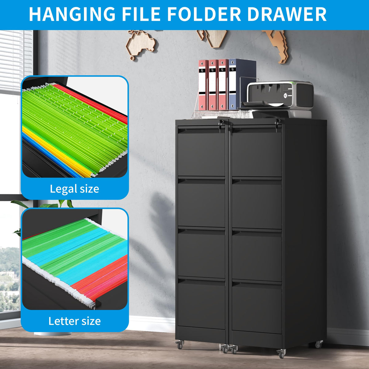 4-Drawer Mobile File Cabinet with Lock and Wheels B4001