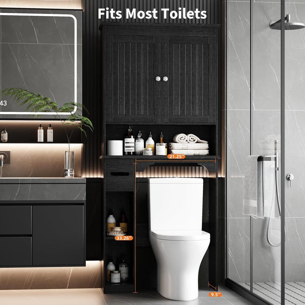 30" Over Toilet Storage Cabinet with Toilet Paper Box, Black M955976