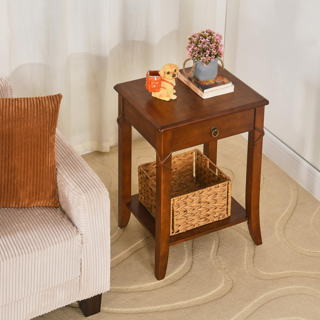 Small Solid Wood Side End Table with Drawer and Storage Shelf A163503