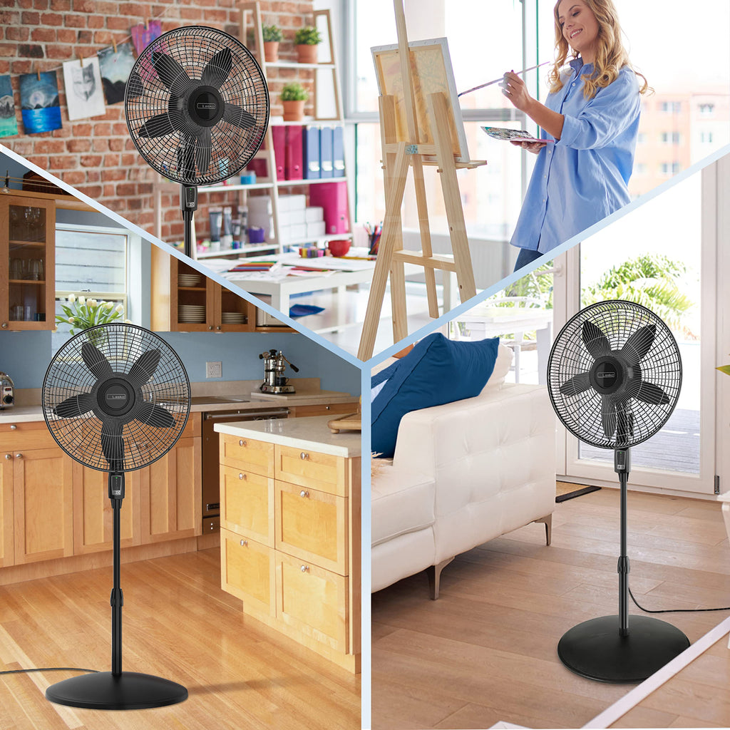 Oscillating Pedestal Fan, Adjustable Height, Remote Control, 4 Speeds, 18", Black R3682